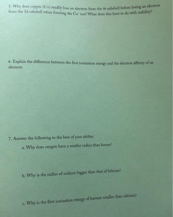 Solved 5. Why does copper (Cu) readily lose an electron from