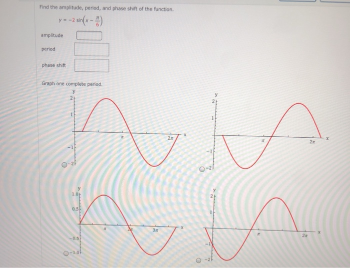 Solved Find the amplitude, period, and phase shift of the | Chegg.com
