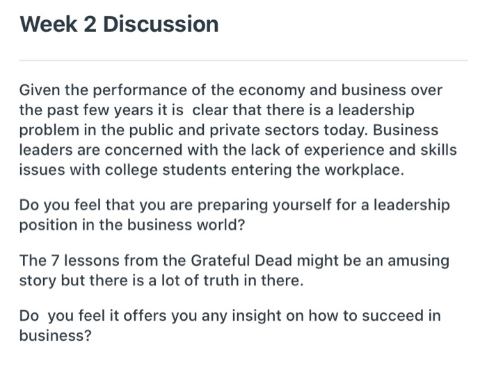 Solved Week 2 Discussion Given the performance of the | Chegg.com