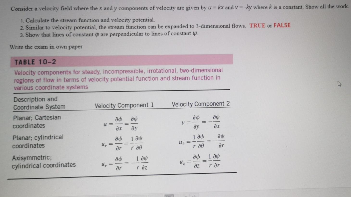 Solved Consider a velocity field where the X and y | Chegg.com