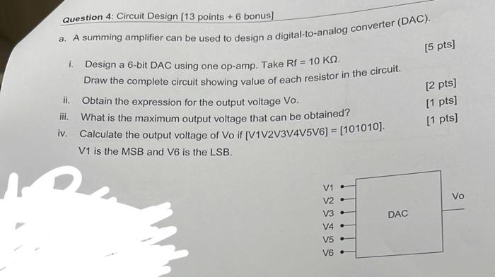 Solved Question 4: Circuit Design [13 points +6 bonus] a. A | Chegg.com