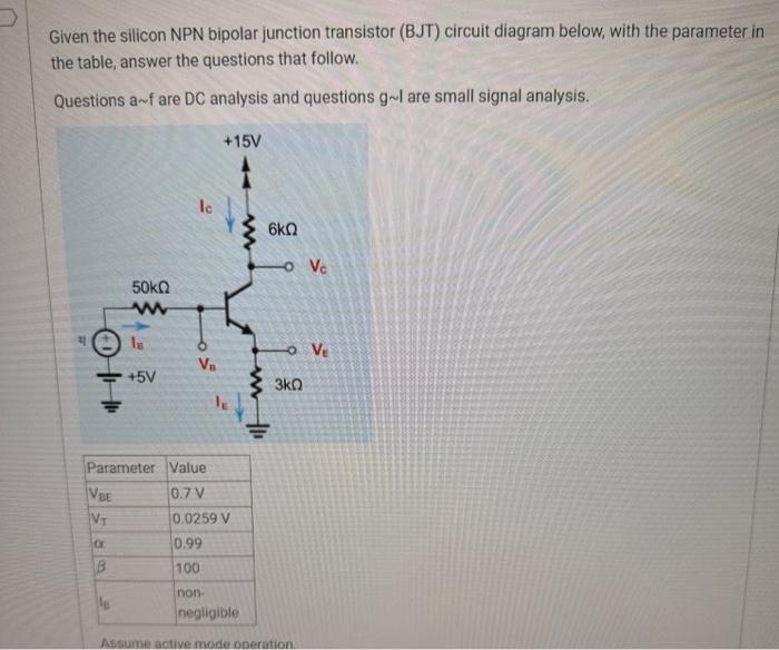 Solved Given the silicon NPN bipolar junction transistor | Chegg.com