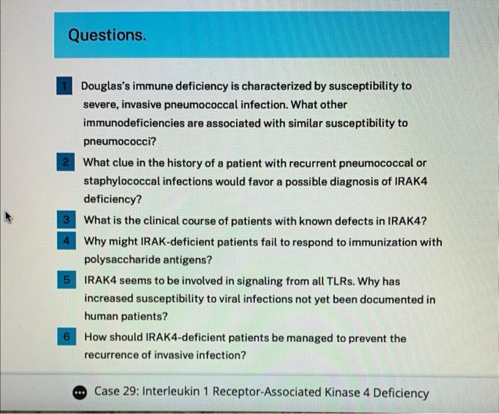 Solved Douglas's immune deficiency is characterized by | Chegg.com