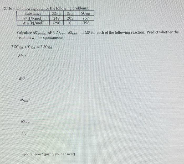 Solved 2. Use the following data for the following problems: | Chegg.com
