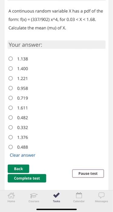 Solved Question 1 A continuous random variable X has a pdf | Chegg.com