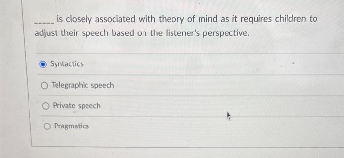 Solved is closely associated with theory of mind as it | Chegg.com