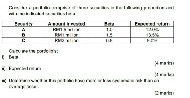 Solved Consider A Portfolio Comprise Of Three Securities In | Chegg.com