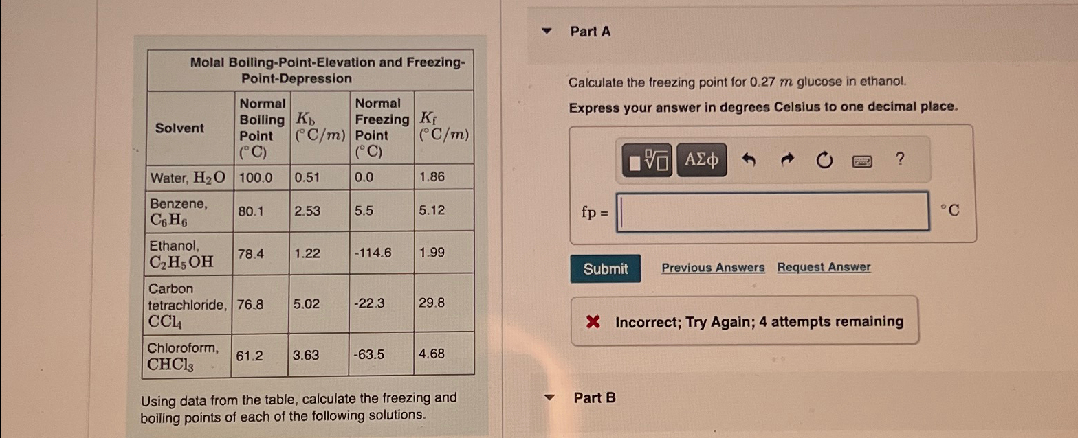 Solved part a table table molal boiling point elevation chegg