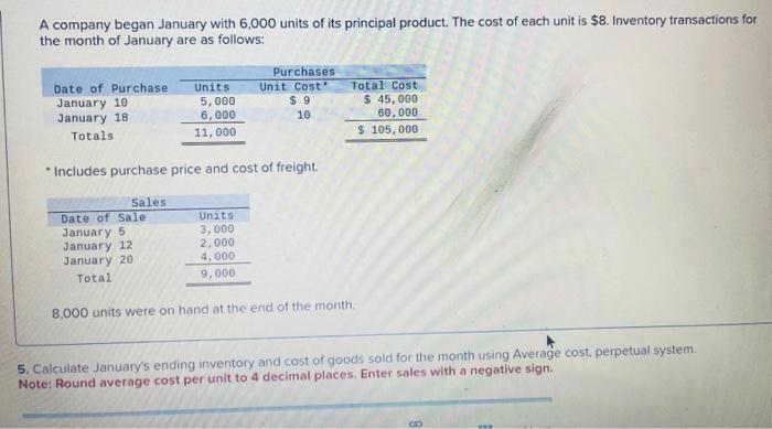 Solved A company began January with 6,000 units of its | Chegg.com