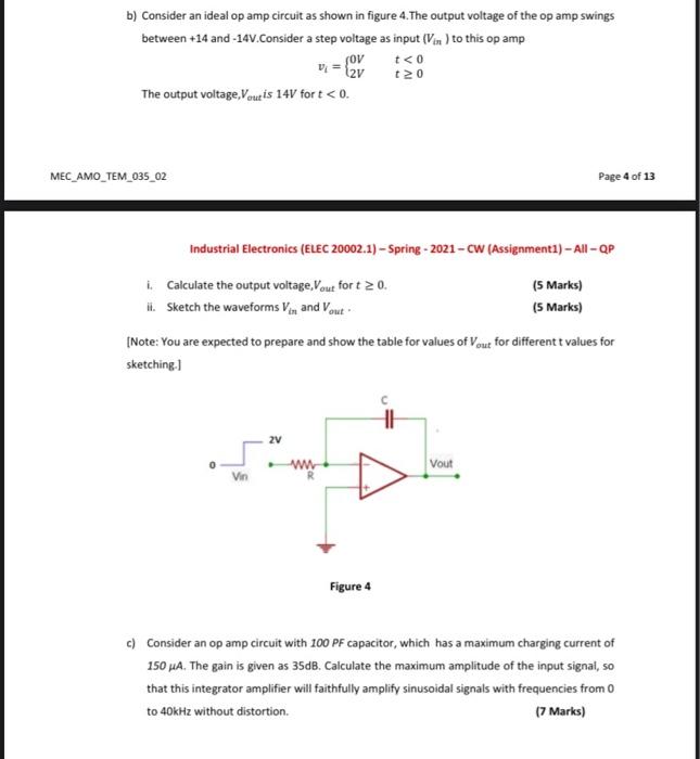 Solved B) Consider An Ideal Op Amp Circuit As Shown In | Chegg.com