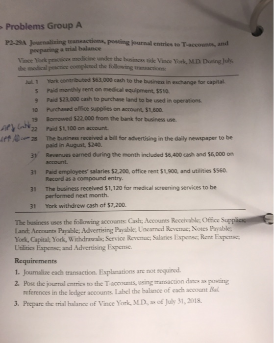 Solved Problems Group A P2.29A Journalining transactions | Chegg.com