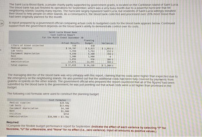 Solved The Saint Lucia Blood Bank, a private charity partly | Chegg.com