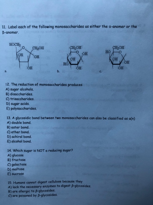 Solved 11 Label Each Of The Following Monosaccharides As