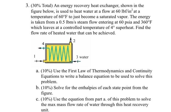 Solved 3. (30% Total) An Energy Recovery Heat Exchanger, | Chegg.com