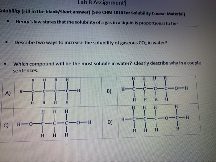 Solved Lab 8 Assignment Solubility (Fill in the blank/Short | Chegg.com