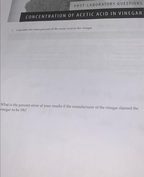 CONCENTRATION OF ACETIC ACID IN VINEGAR Molarity of