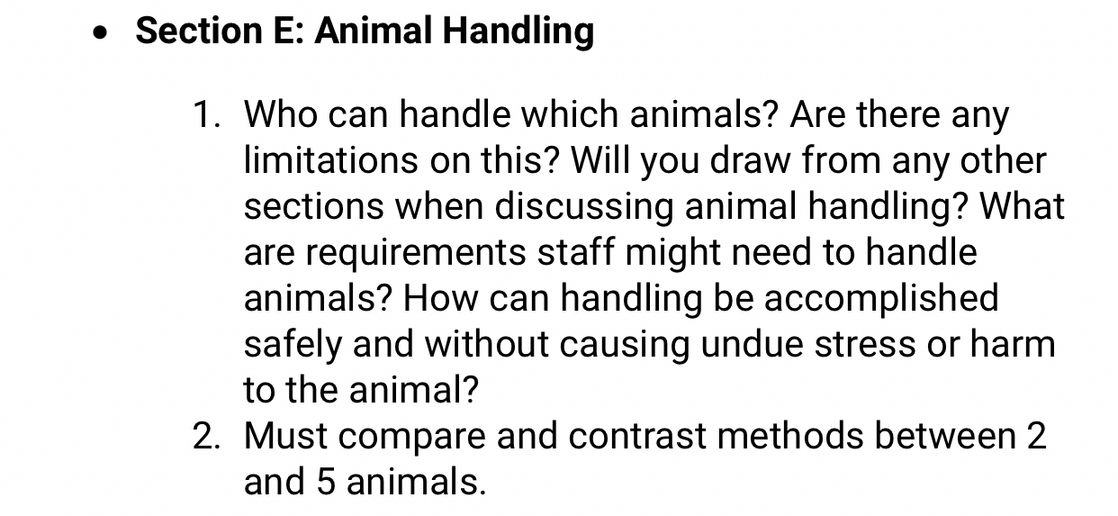 Solved Section E Animal HandlingWho can handle which