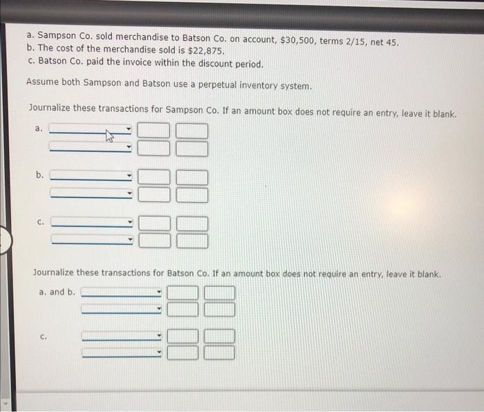 Solved A. Sampson Co. Sold Merchandise To Batson Co, On | Chegg.com