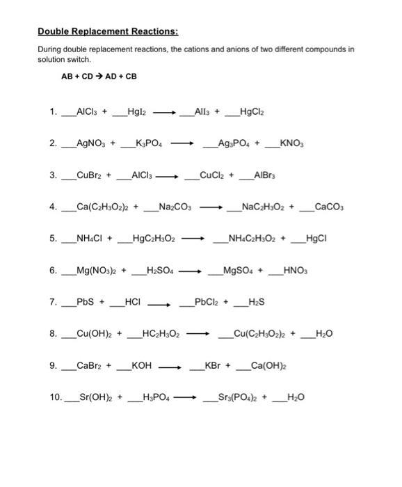 Solved Double Replacement Reactions: During double | Chegg.com