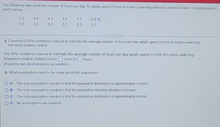 Solved The following data show the number of hours per day | Chegg.com