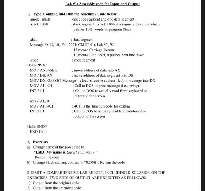 Solved Lab #3: Assembly code for Input and Output 1) Type, | Chegg.com