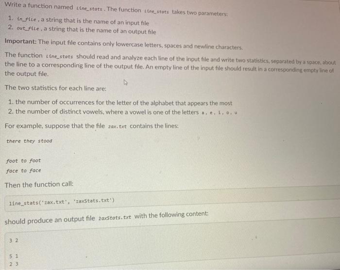 Solved Write a function named Line_stats. The function Line | Chegg.com