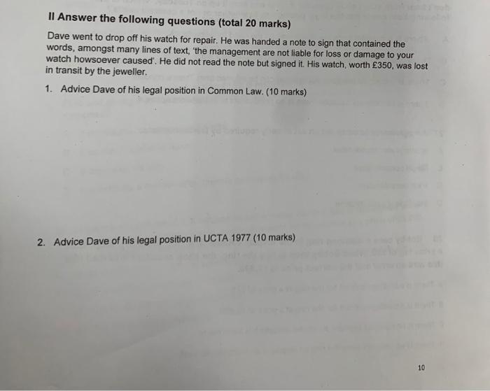 Solved II Answer The Following Questions (total 20 Marks) | Chegg.com