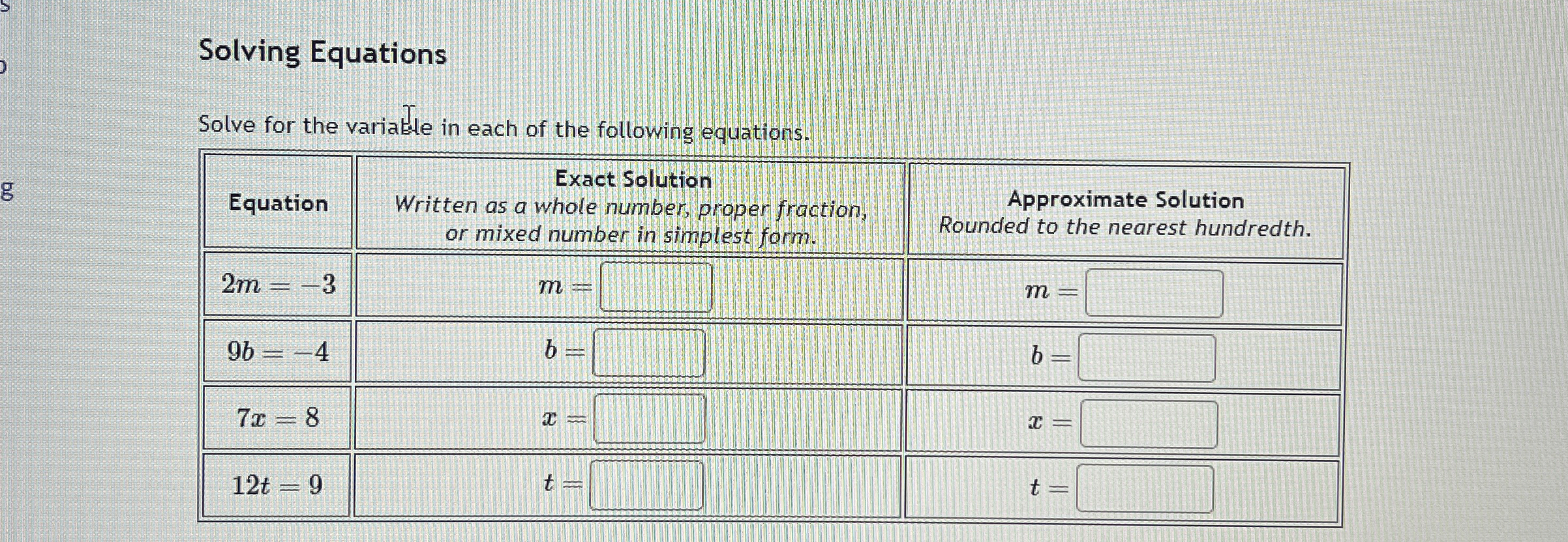 Solved Solving EquationsSolve for the variable in each of | Chegg.com