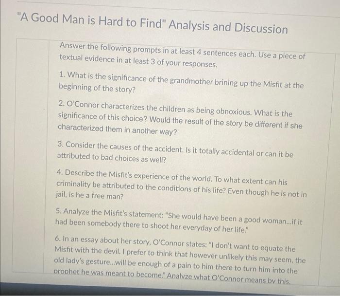 a good man is hard to find analysis