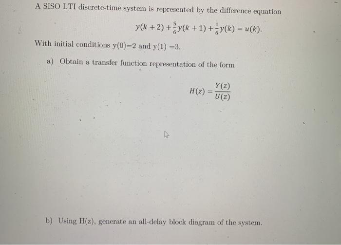Solved - A SISO LTI discrete-time system is represented by | Chegg.com