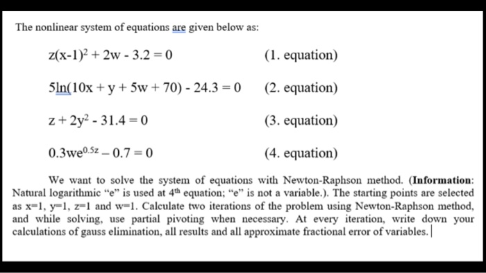Solved The nonlinear system of equations are given below as: | Chegg.com