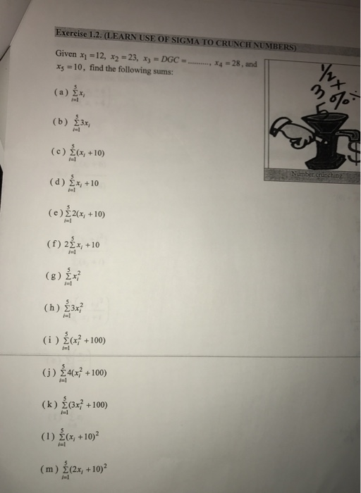 Sigma Crunch Solved Exercise 1.2. (LEARN USE OF SIGMA TO CRUNCH NUMBERS) | Chegg.com