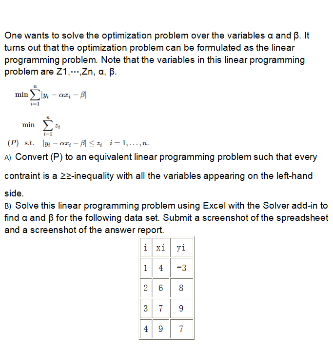 Solved One wants to solve the optimization problem over the | Chegg.com