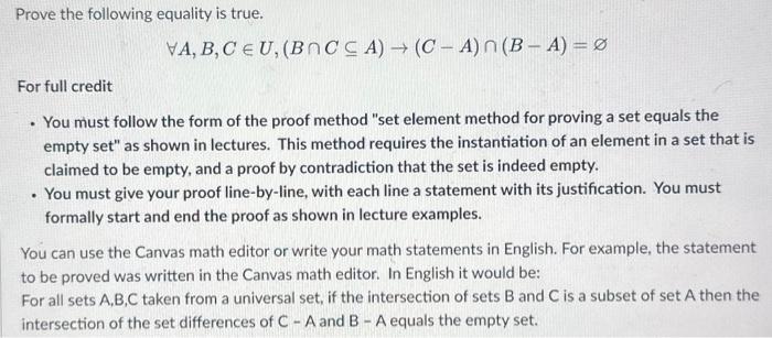 Solved Prove The Following Equality Is True. | Chegg.com