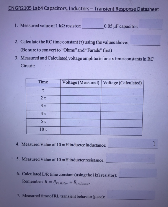 ENGR2105 Lab4 Capacitors, Inductors Transient