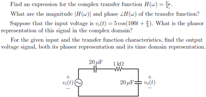 Solved Find an expression for the complex transfer function | Chegg.com