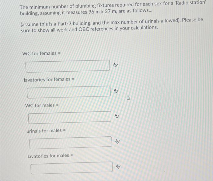 Solved The minimum number of plumbing fixtures required for