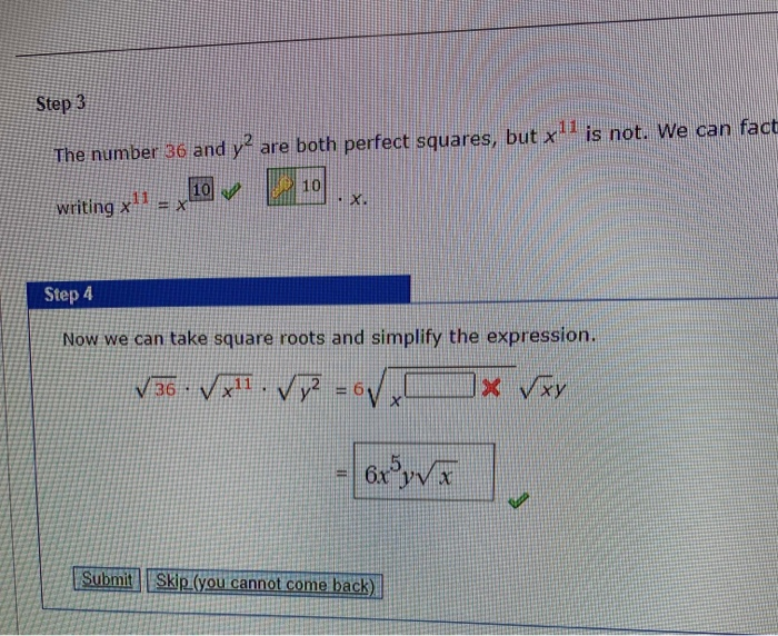 Solved Step 3 The number 36 and y? are both perfect squares, | Chegg.com