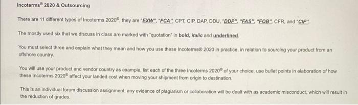 Solved There are 11 different fypes of Incoterms 2020∘, they | Chegg.com