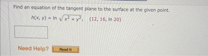 Solved Find An Equation Of The Tangent Plane To The Surface