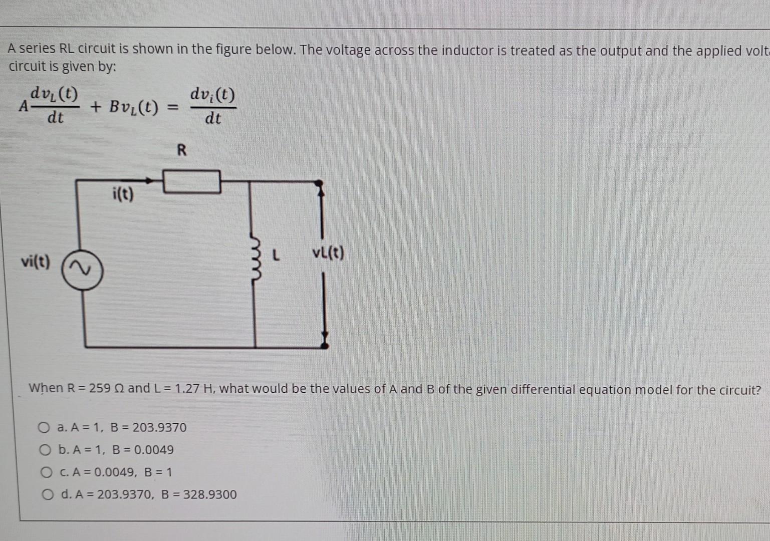 Solved A series RL circuit is shown in the figure below. The | Chegg.com