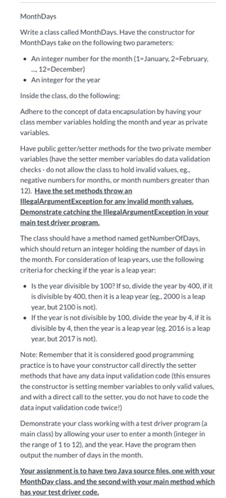 Solved MonthDays Write a class called MonthDays. Have the | Chegg.com