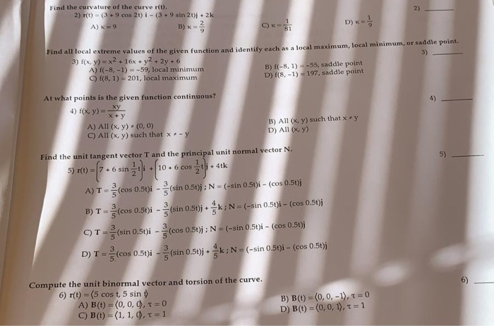 Solved Find The Curvature Of The Curve R T 2 R T 9 Co Chegg Com