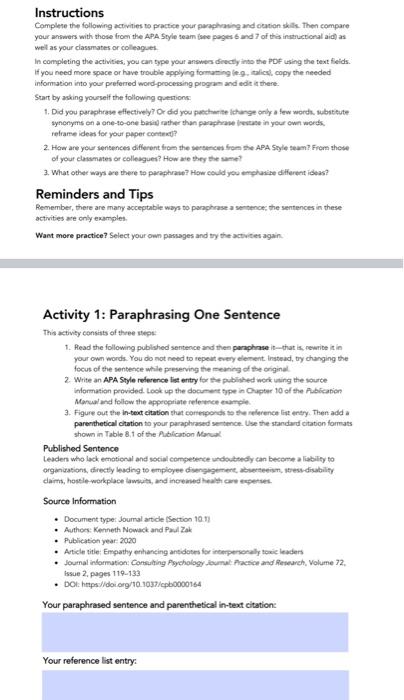 paraphrasing and citation activities