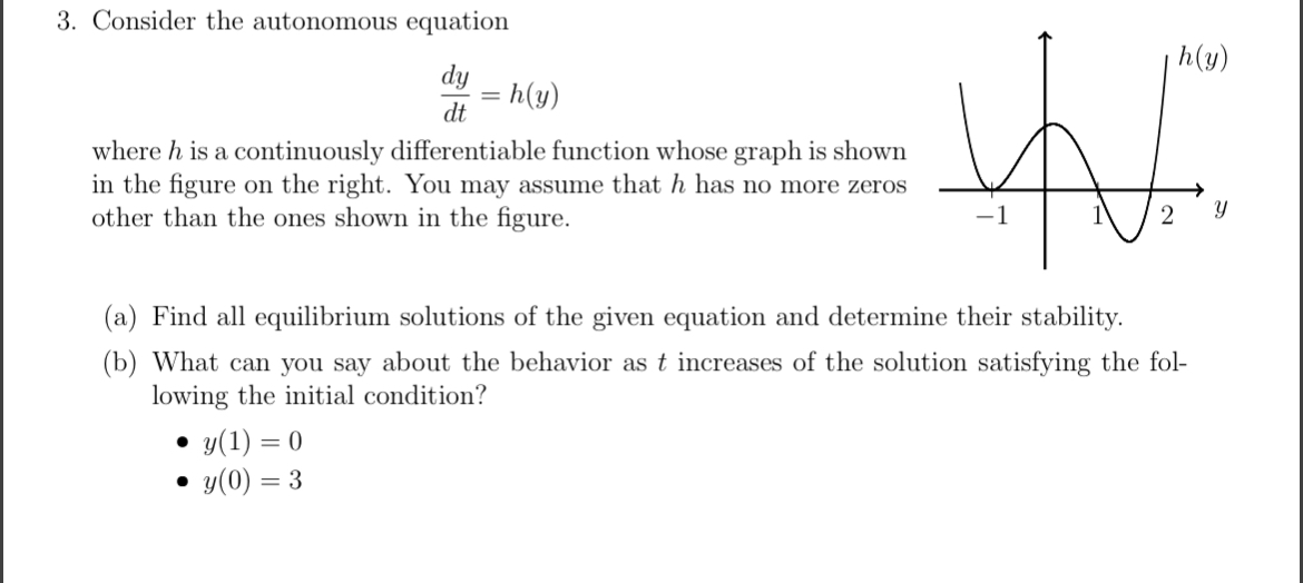 Solved Consider the autonomous equationdydt=h(y)where h ﻿is | Chegg.com
