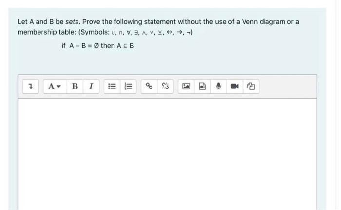 Solved Let A And B Be Sets. Prove The Following Statement | Chegg.com