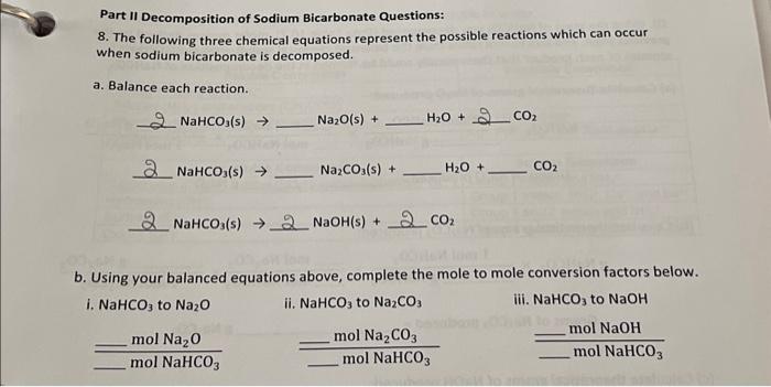 Solved Part II Decomposition Of Sodium Bicarbonate | Chegg.com