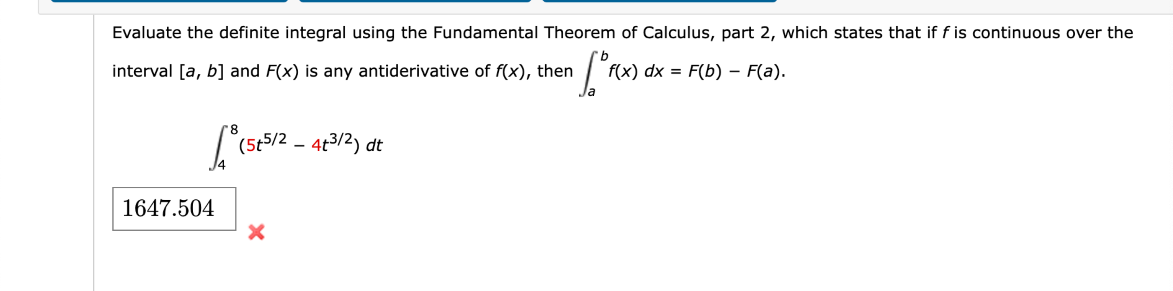 Solved Evaluate the definite integral using the Fundamental | Chegg.com