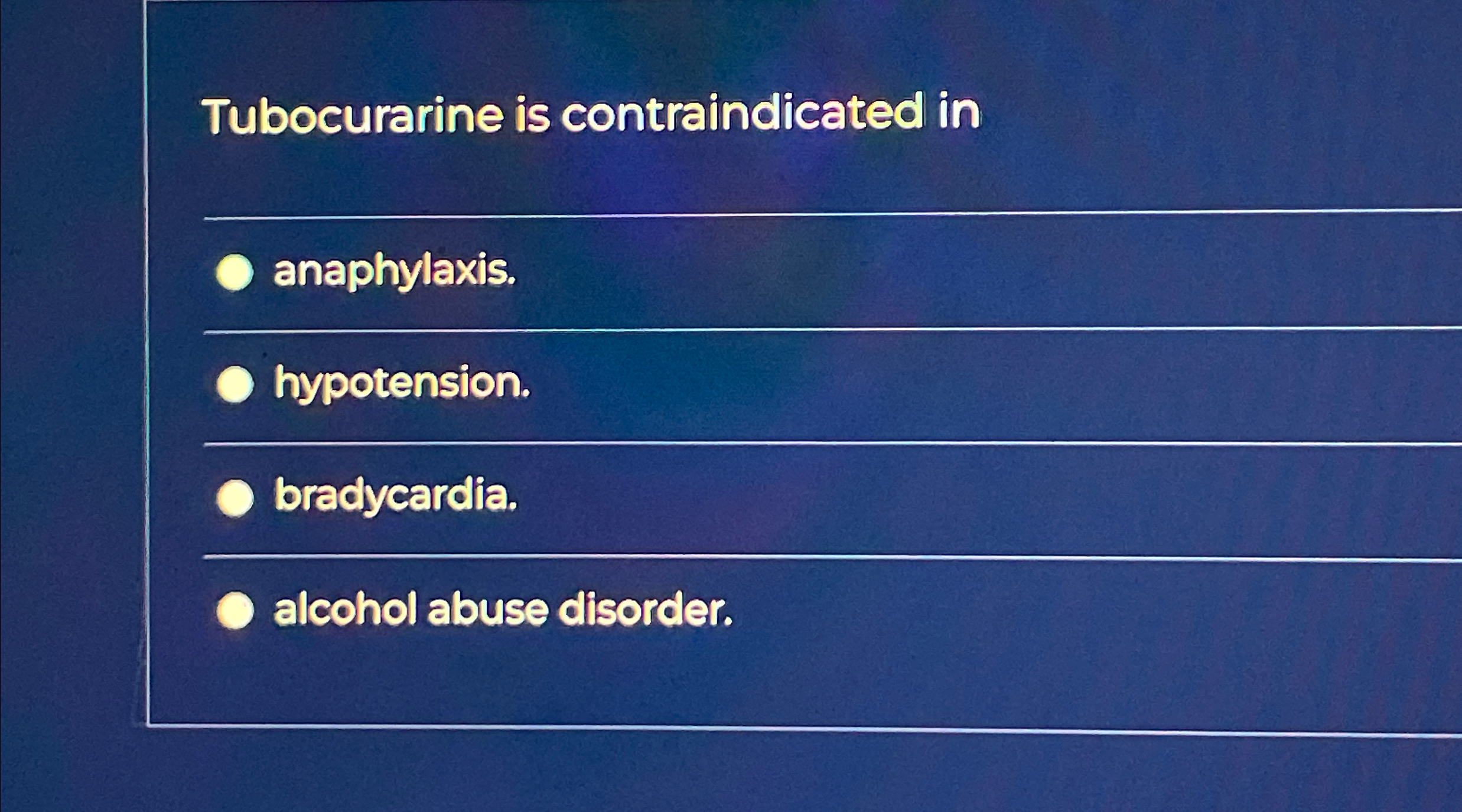 Solved Tubocurarine is contraindicated in | Chegg.com