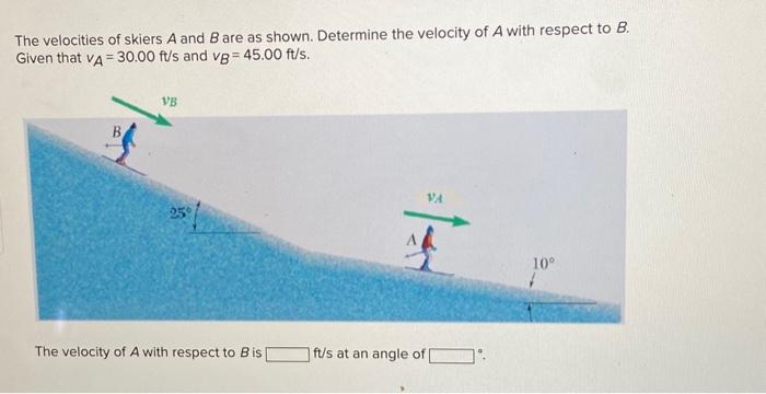 Solved The velocities of skiers A and B are as shown. | Chegg.com
